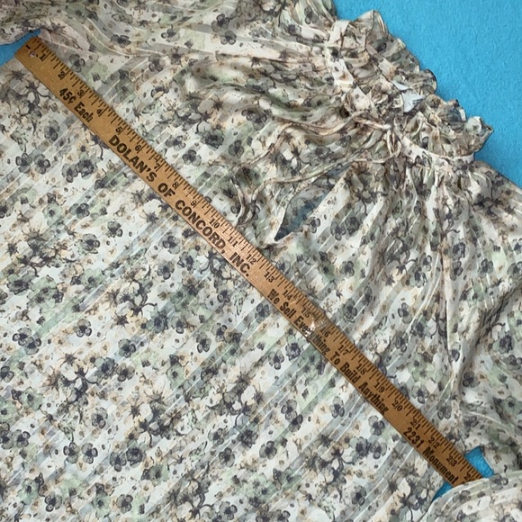 H&M floral semi sheer long raglan sleeve smocked cuff ruffle tie collar size M - Picture 12 of 15